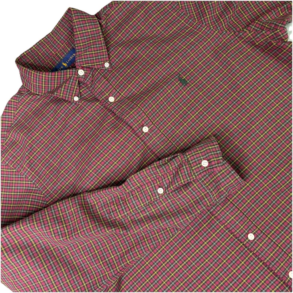 Ralph Lauren Men's Large‎ Lightweight Cotton Button Down Plaid Shirt Red